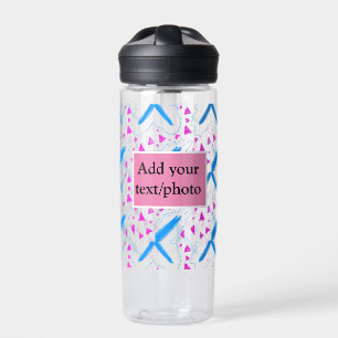 Pink blue watercolor pattern add name text custom water bottle