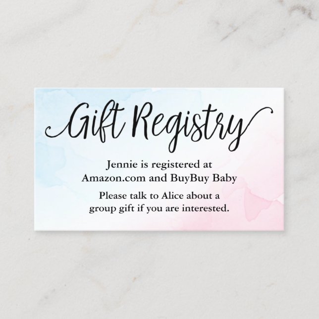 Pink & Blue Watercolor Registry Shower Insert Card (Front)