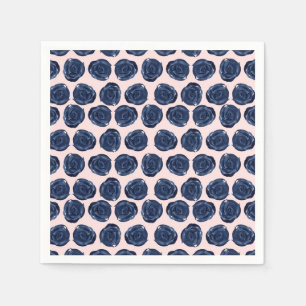 Pink Blue Watercolor Rose Vines Cottage Wedding Napkin