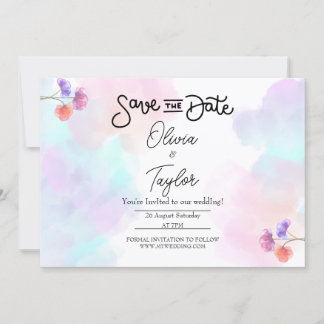 Pink & Blue Watercolor Wedding Invitations