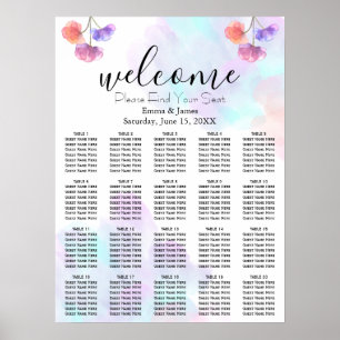 Pink Blue Watercolor Wedding Seating Chart
