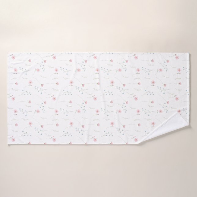 Pink Blue Watercolor Wildflower Pattern Bath Towel Set (Bath Towel)
