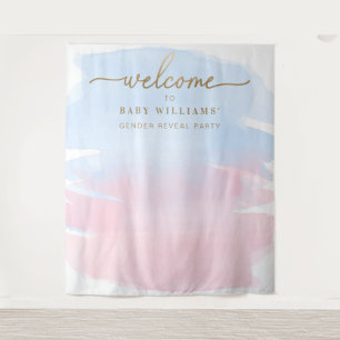 Pink Blue Watercolour Gender Reveal Backdrop Tapestry