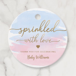 Pink Blue Watercolour Sprinkled With Love Favour Tags