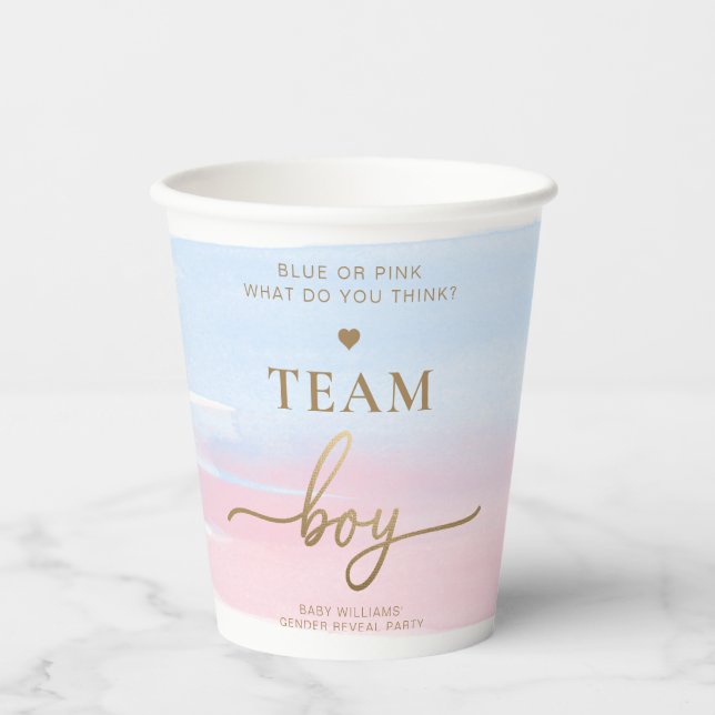 Pink Blue Watercolour Team Girl Team Boy Paper Cups (Front)