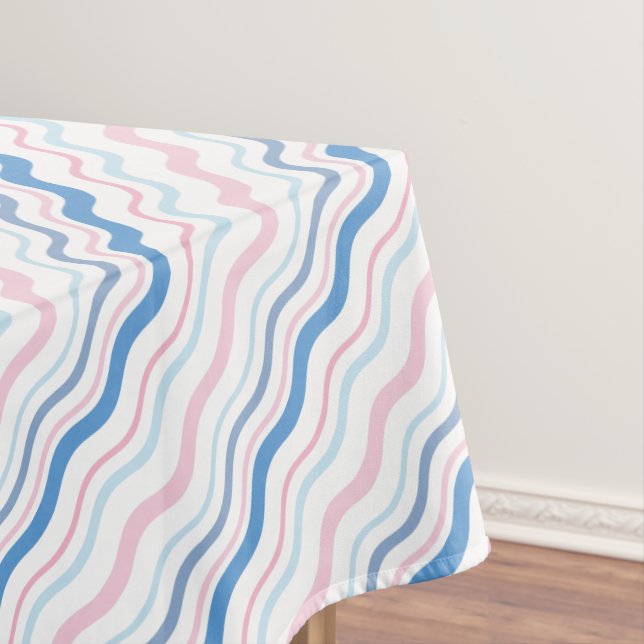 Pink Blue Wavy Lines Tablecloth (In Situ)
