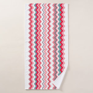 Pink Blue Wavy Zigzag Pattern Bath Towel