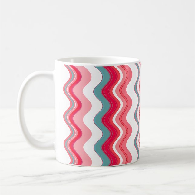 Pink Blue Wavy Zigzag Pattern Coffee Mug (Left)