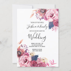 Pink Blue Wedding Invitation Floral invites