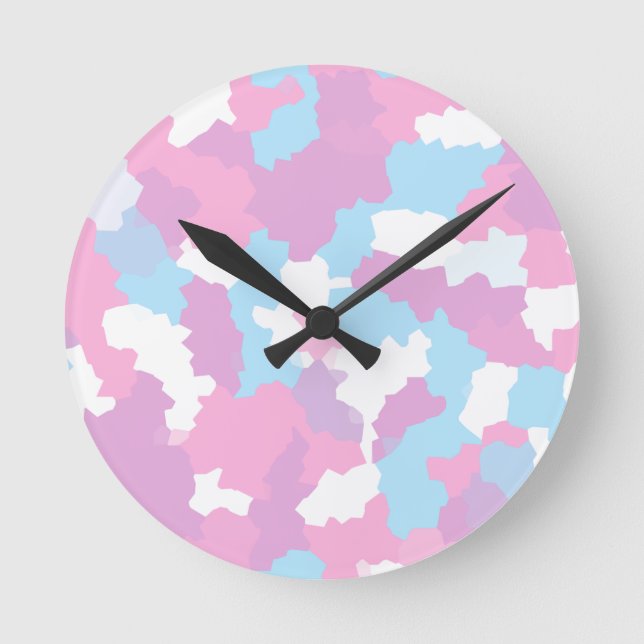 Pink Blue White Camo Abstract Round Clock (Front)