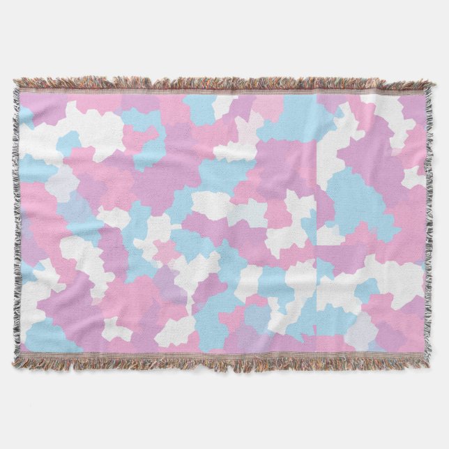 Pink Blue White Camo Abstract Throw Blanket (Front)