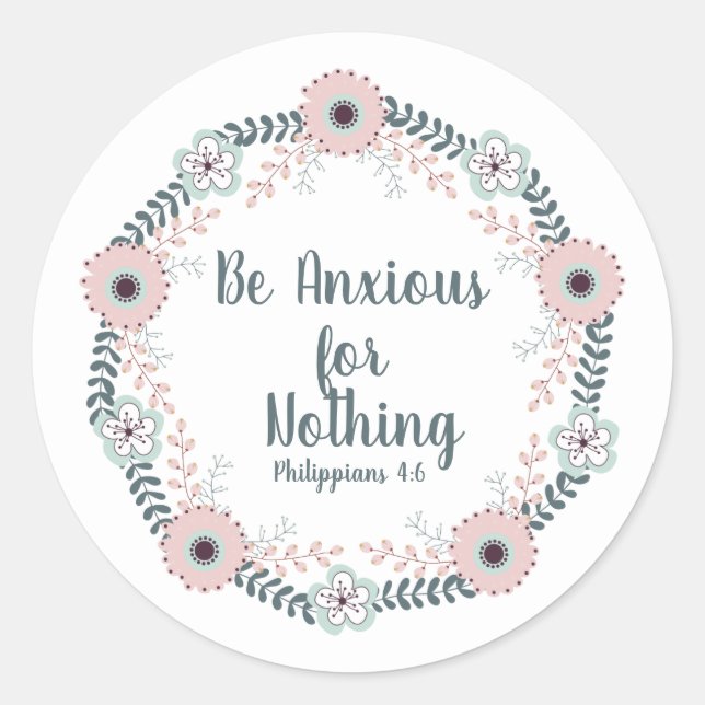 Pink Blue White Floral Christian Bible Verse Classic Round Sticker (Front)