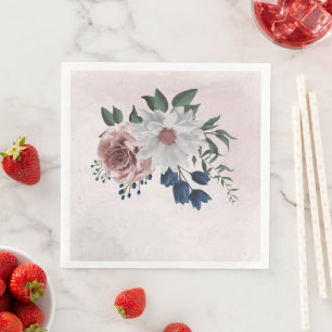 pink blue white floral greenery wedding napkin