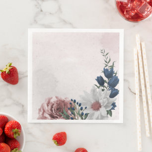  pink blue white floral greenery wedding  napkin