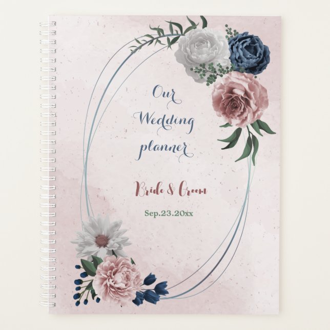  pink blue white floral greenery wedding planner (Front)