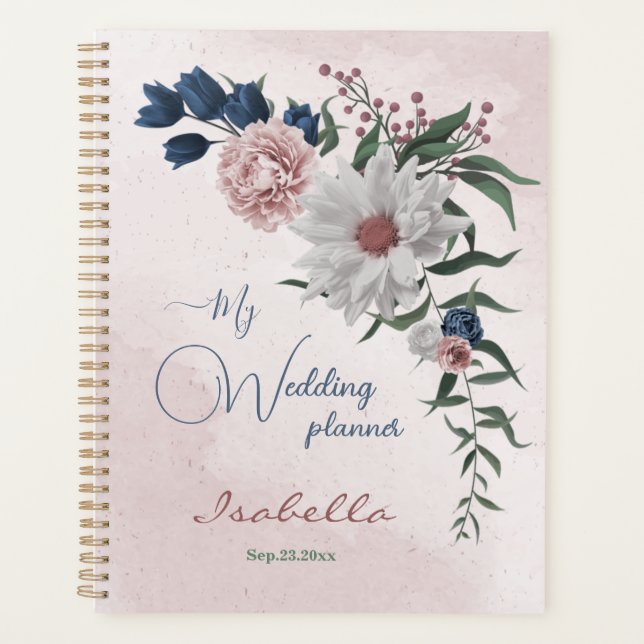  pink blue white floral greenery wedding planner (Front)