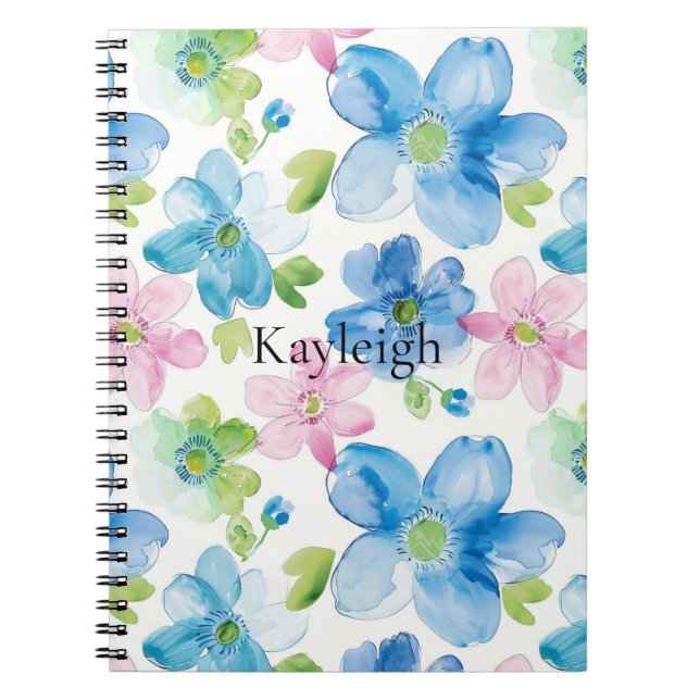 Pink Blue White Plaid Stripes Floral  Notebook (Front)