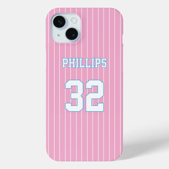 Pink Blue White Softball Jersey Name Number Case-Mate iPhone Case (Back)