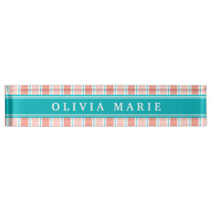 Pink Blue White Stripe Pattern with Name Nameplate