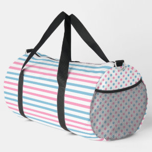 PINK BLUE WHITE STRIPES & POLKA DOTS DUFFLE BAG