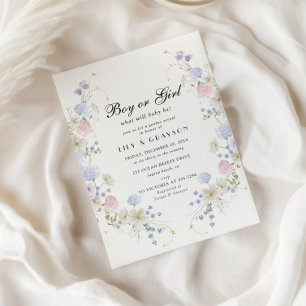 Pink Blue Wildflower Boy or Girl Gender Reveal Invitation