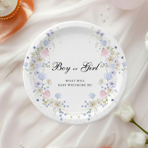 Pink & Blue Wildflower Boy or Girl Gender Reveal Paper Plate