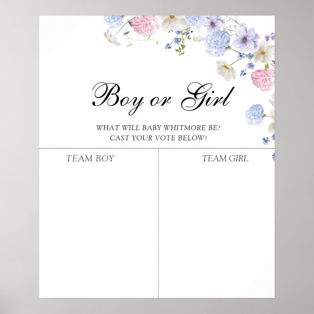 Pink & Blue Wildflower Gender Reveal Prediction Poster (Front)