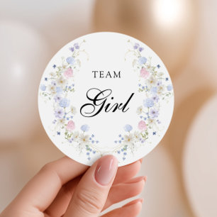 Pink & Blue Wildflower Gender Reveal Team Girl Classic Round Sticker