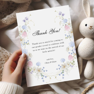 Pink & Blue Wildflower Gender Reveal Thank You Card