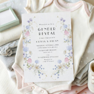 Pink Blue Wildflower Spring  Summer Gender Reveal Invitation