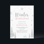 Pink & Blue Winter Wonderland Kids Birthday Invitation<br><div class="desc">Celebrate a special day with this Winter wonderland girl birthday party invitation! This design features snowflakes,  winter trees,  and cute deers with a pink,  mint blue & silver colour theme. More kid's birthday invitations and party supplies are available at my shop BaraBomDesign.</div>