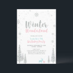 Pink & Blue Winter Wonderland Kids Birthday Invitation<br><div class="desc">Celebrate a special day with this Winter wonderland girl birthday party invitation! This design features snowflakes,  winter trees,  and cute deers with a pink,  mint blue & silver colour theme. More kid's birthday invitations and party supplies are available at my shop BaraBomDesign.</div>