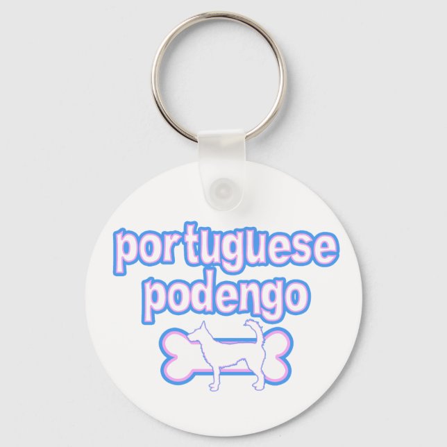 Pink & Blue Wire Portuguese Podengo Keychain (Front)