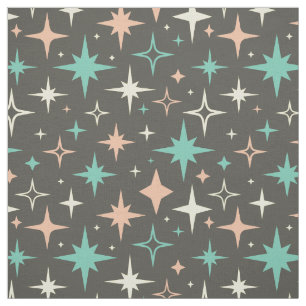 Pink Blue Yellow Atomic Stars on Brown Mid Century Fabric