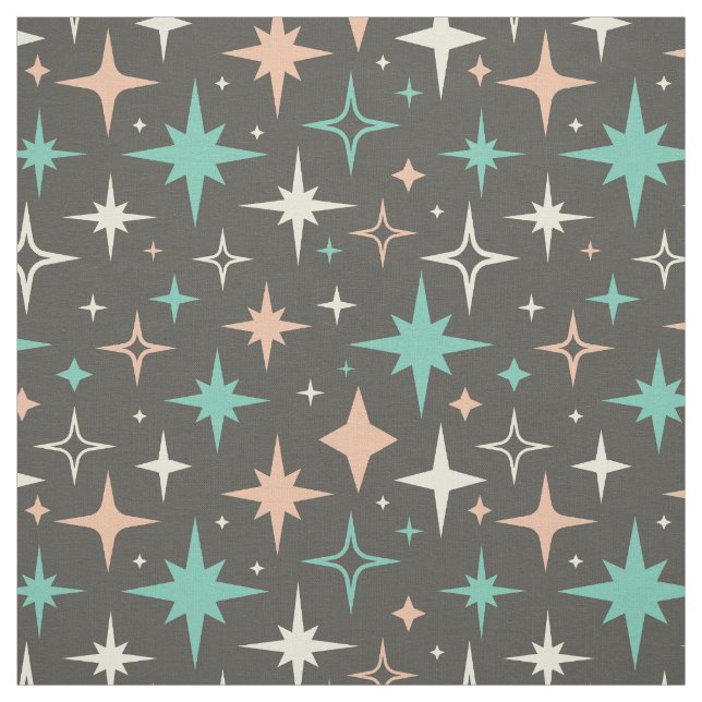 Pink Blue Yellow Atomic Stars on Brown Mid Century Fabric (Swatch)