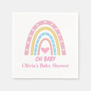 Pink Blue Yellow Boho Rainbow Oh Baby Shower Napkin