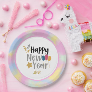 Pink Blue Yellow Cloud Party Plates - New Year 