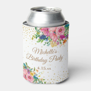 Pink Blue Yellow Floral Birthday Party Can Cooler