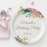 Pink Blue Yellow Floral Birthday Party Paper Plate<br><div class="desc">Elegant pink,  blue,  and yellow watercolor floral on white birthday party paper plates. Contact us for help with customisation or to request matching products.</div>