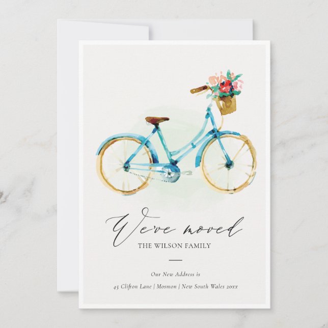 Pink Blue Yellow Floral Cycle We have Moved Card (Front)