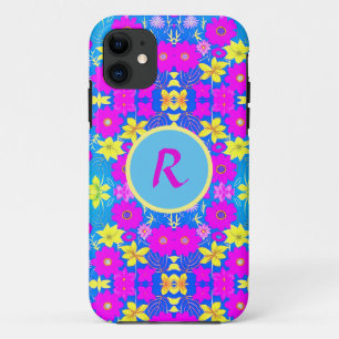 Pink blue yellow flower pattern background add nam Case-Mate iPhone case