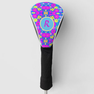 Pink blue yellow flower pattern background add nam golf head cover