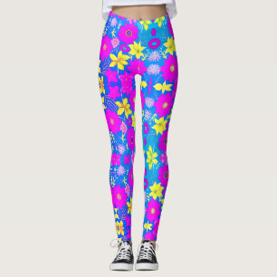 Pink blue yellow flower pattern background add nam leggings
