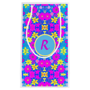 Pink blue yellow flower pattern background add nam small gift bag
