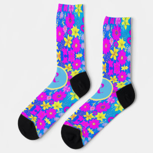 Pink blue yellow flower pattern background add nam socks