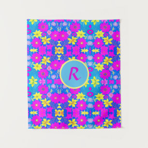 Pink blue yellow flower pattern background add nam tapestry