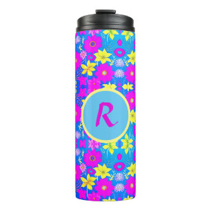 Pink blue yellow flower pattern background add nam thermal tumbler