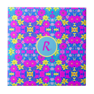 Pink blue yellow flower pattern background add nam tile