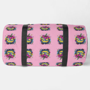 Pink Blue Yellow Haunted Bloom Pumpkin  Duffle Bag