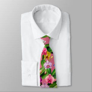 Pink Blue Yellow Lilac Green Orchid Flowers Tie